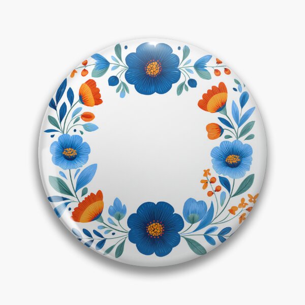 Item preview, Blue and Orange Folk Art Floral Wreath - Vibrant Botanical Circle Art Print designed and sold by DesignArtist.ia.