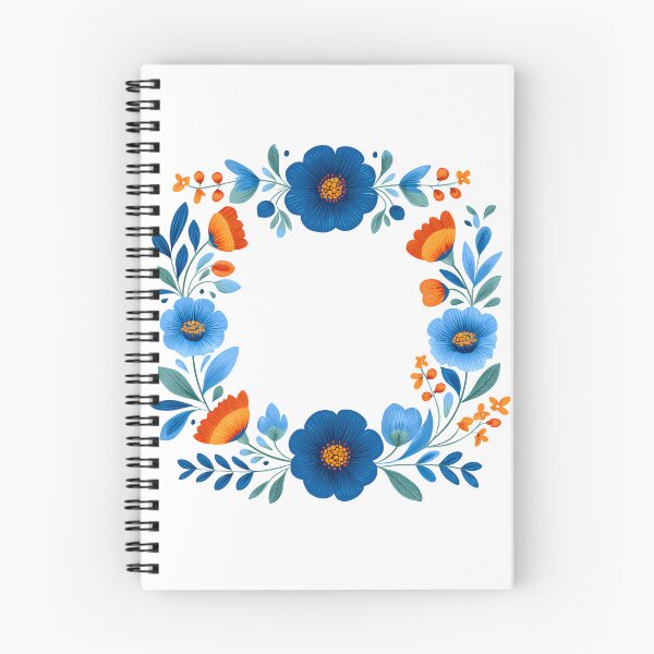 Item preview, Blue and Orange Folk Art Floral Wreath - Vibrant Botanical Circle Art Print designed and sold by DesignArtist.ia.