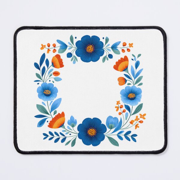 Item preview, Blue and Orange Folk Art Floral Wreath - Vibrant Botanical Circle Art Print designed and sold by DesignArtist.ia.