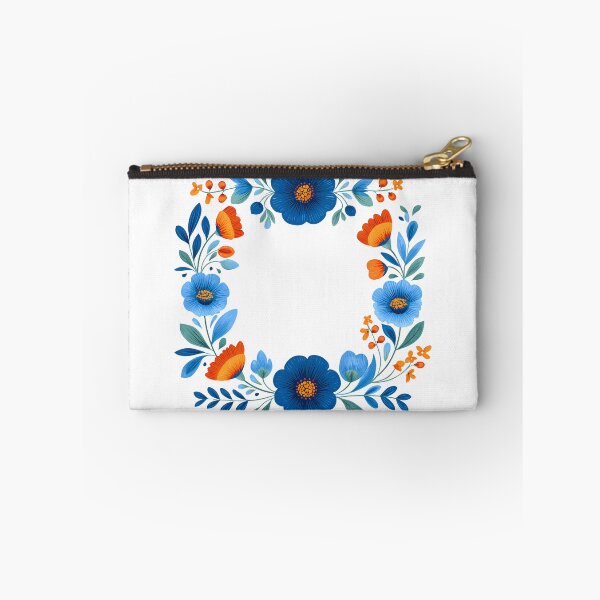 Item preview, Blue and Orange Folk Art Floral Wreath - Vibrant Botanical Circle Art Print designed and sold by DesignArtist.ia.