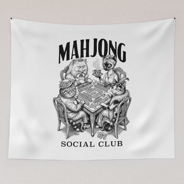 Item preview, Mahjong Cats Social Club Funny Vintage Cat Tiles Player designed and sold by GrandeDuc.