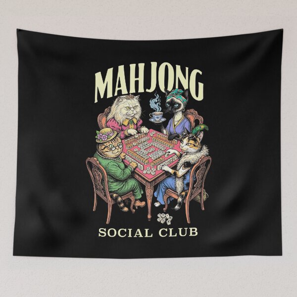 Item preview, Mahjong Cats Social Club Funny Vintage Cat Tiles Player designed and sold by GrandeDuc.