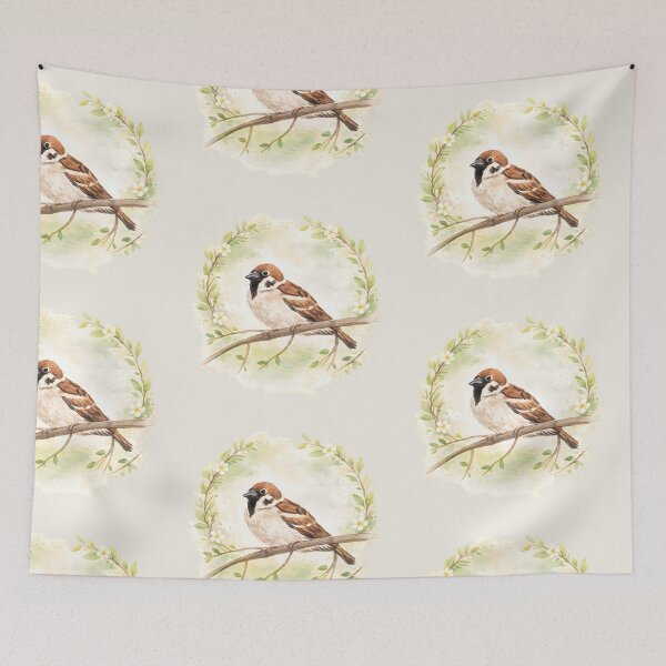 Item preview, Watercolor Sparrow in Floral Frame designed and sold by blankTeeShirt.