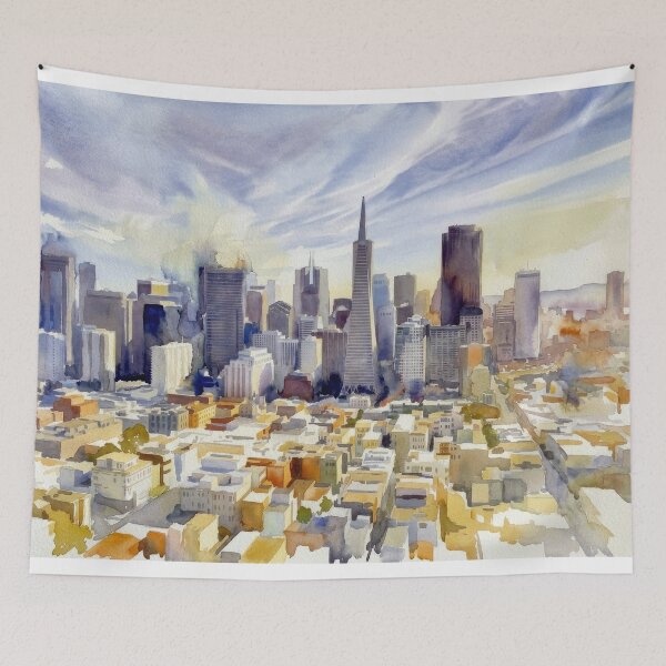 Item preview, San Francisco Aerial Skyline Watercolor designed and sold by caracatita75.
