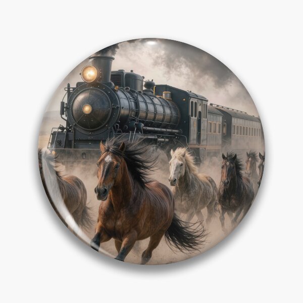 Item preview, Wild Mustangs Running with a Steam Locomotive  designed and sold by Maria Dryfhout.