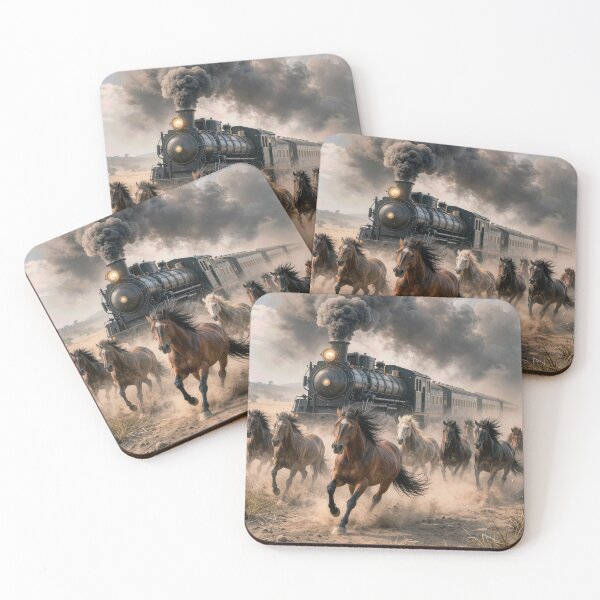 Item preview, Wild Mustangs Running with a Steam Locomotive  designed and sold by Maria Dryfhout.