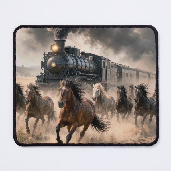 Item preview, Wild Mustangs Running with a Steam Locomotive  designed and sold by Maria Dryfhout.