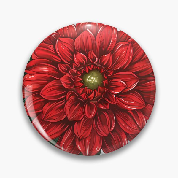Item preview, Red Dahlia with Green Leaves - Bold Elegant Floral Art Print designed and sold by DesignArtist.ia.