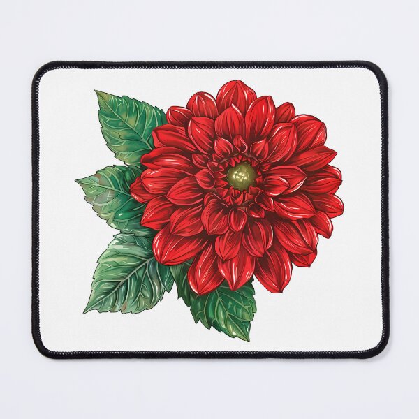 Item preview, Red Dahlia with Green Leaves - Bold Elegant Floral Art Print designed and sold by DesignArtist.ia.