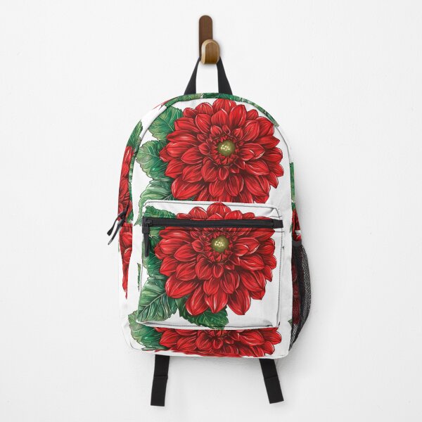 Item preview, Red Dahlia with Green Leaves - Bold Elegant Floral Art Print designed and sold by DesignArtist.ia.