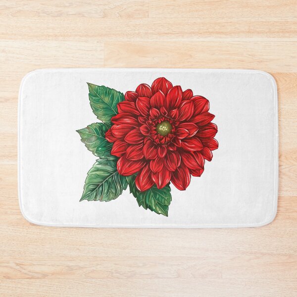 Item preview, Red Dahlia with Green Leaves - Bold Elegant Floral Art Print designed and sold by DesignArtist.ia.