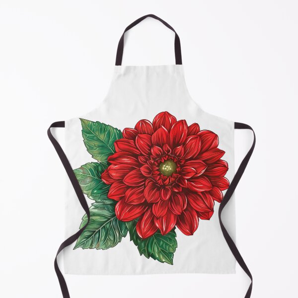 Item preview, Red Dahlia with Green Leaves - Bold Elegant Floral Art Print designed and sold by DesignArtist.ia.