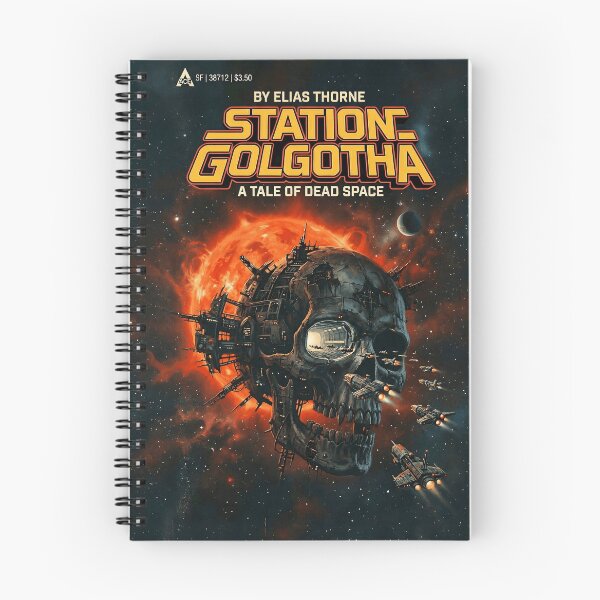 Item preview, Station Golgotha Retro 80s Sci-Fi Space Horror Skull Space Station Vintage Book Cover designed and sold by OUTPOST-31.