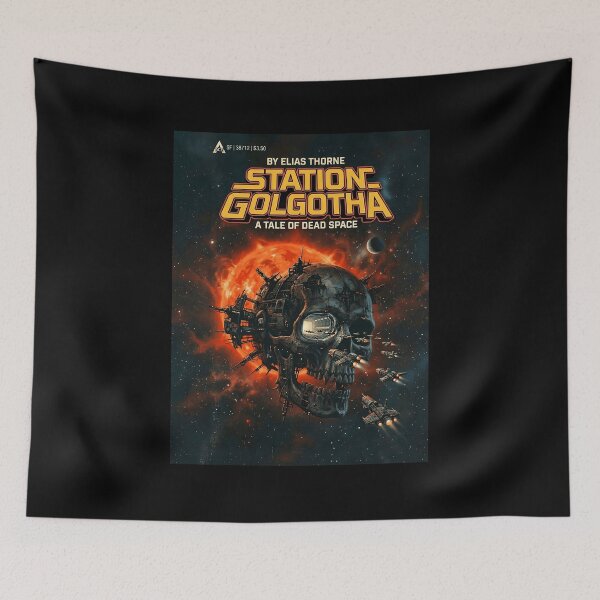 Item preview, Station Golgotha Retro 80s Sci-Fi Space Horror Skull Space Station Vintage Book Cover designed and sold by OUTPOST-31.