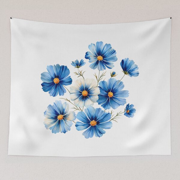 Item preview, Blue and White Cosmos Flower Bouquet - Elegant Floral Art Print designed and sold by DesignArtist.ia.