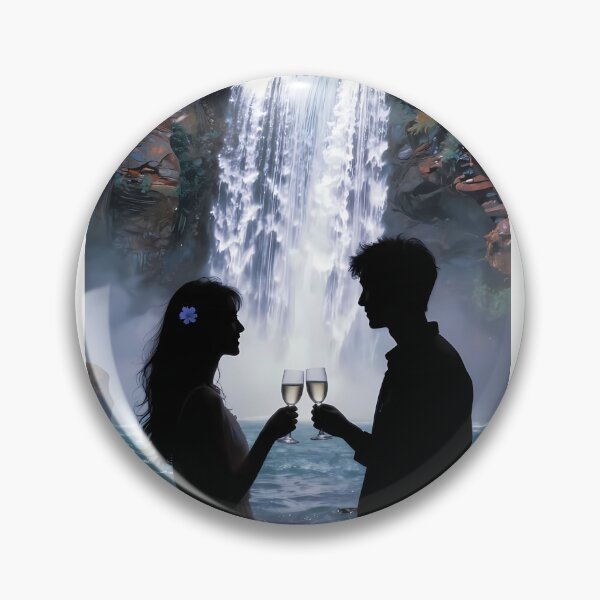 Item preview, Romantic Couple Toasting Beneath Celestial Waterfall at Midnight designed and sold by ArtaFutura.