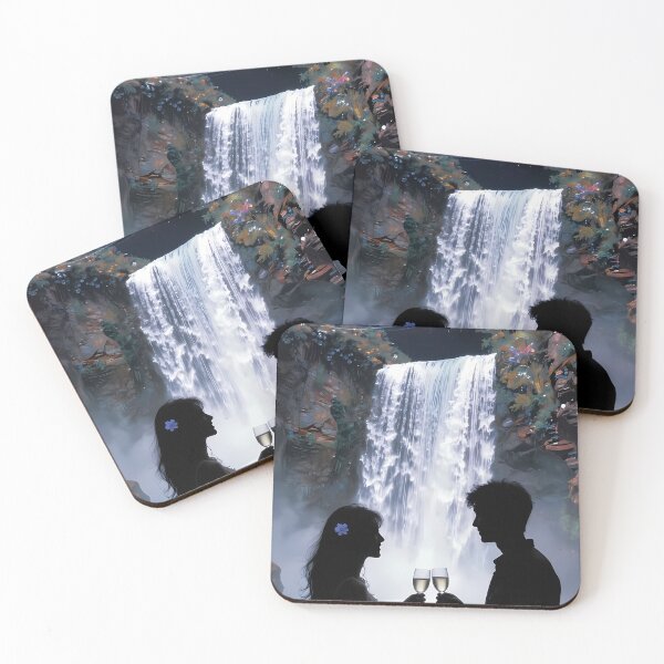 Item preview, Romantic Couple Toasting Beneath Celestial Waterfall at Midnight designed and sold by ArtaFutura.