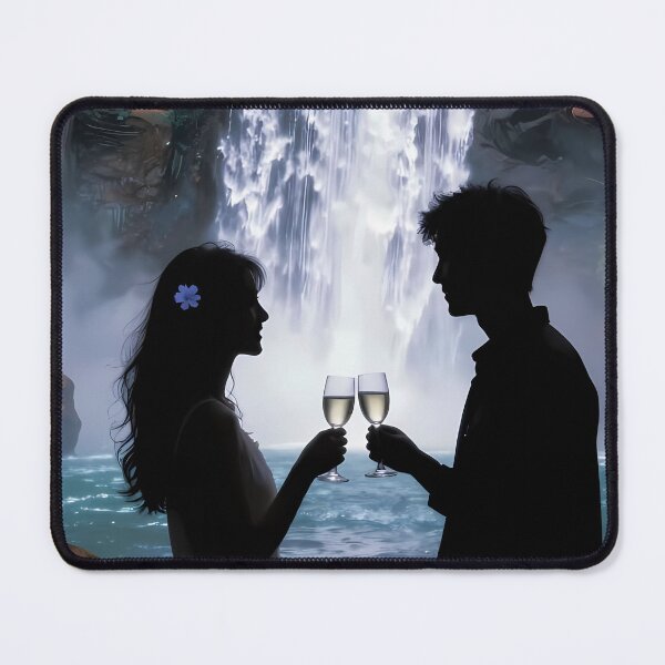 Item preview, Romantic Couple Toasting Beneath Celestial Waterfall at Midnight designed and sold by ArtaFutura.