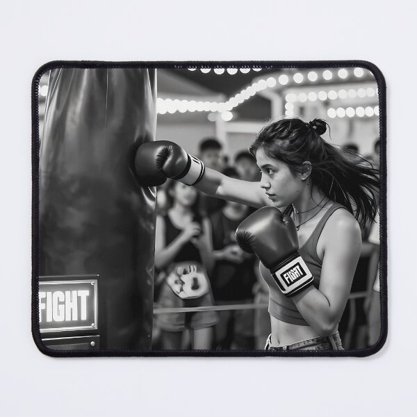 Item preview, Young Boxer Striking Punch Bag Beneath Carnival Lights designed and sold by ArtaFutura.
