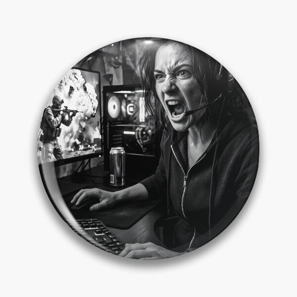 Item preview, Fierce Woman Gamer Shouting Through Monochrome Midnight Battle designed and sold by ArtaFutura.