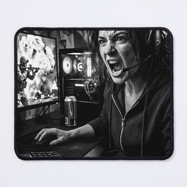 Item preview, Fierce Woman Gamer Shouting Through Monochrome Midnight Battle designed and sold by ArtaFutura.