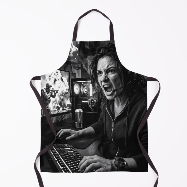 Item preview, Fierce Woman Gamer Shouting Through Monochrome Midnight Battle designed and sold by ArtaFutura.