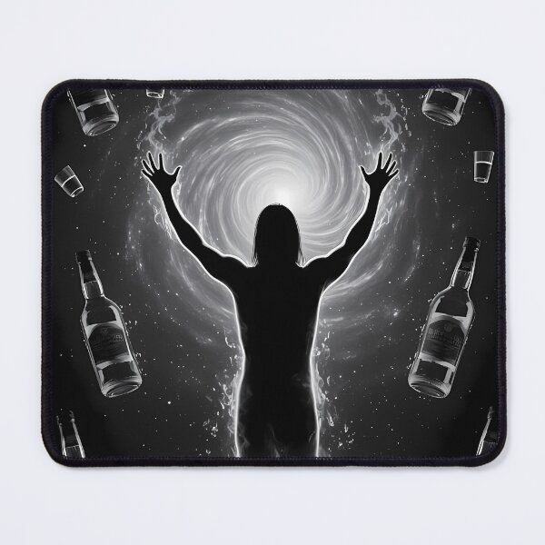 Item preview, Silhouetted Figure Summoning Cosmic Vortex Among Floating Bottles designed and sold by ArtaFutura.