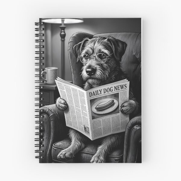 Item preview, Un terrier estudioso lee el periódico matutino en un sillón acogedor. designed and sold by ArtaFutura.