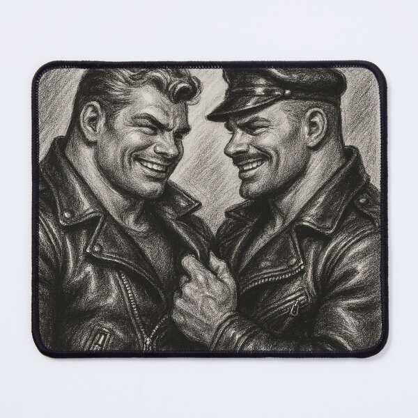 Item preview, Gay Leather Daddy Double Trouble Tom of Finland Tribute Charcoal Sketch Gay Pride Art Design designed and sold by ItsAKinkThing.