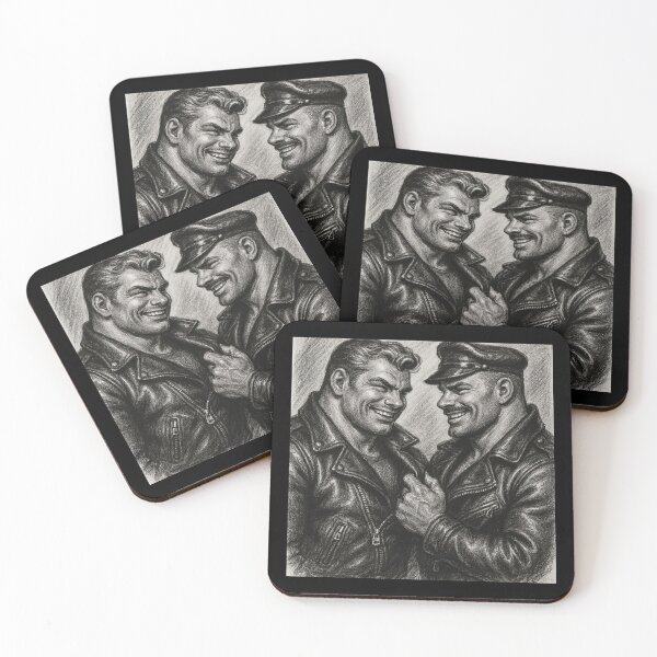 Item preview, Gay Leather Daddy Double Trouble Tom of Finland Tribute Charcoal Sketch Gay Pride Art Design designed and sold by ItsAKinkThing.