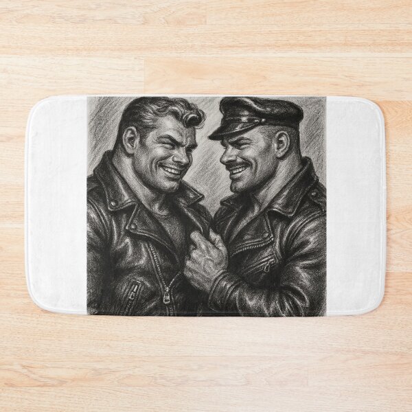Item preview, Gay Leather Daddy Double Trouble Tom of Finland Tribute Charcoal Sketch Gay Pride Art Design designed and sold by ItsAKinkThing.