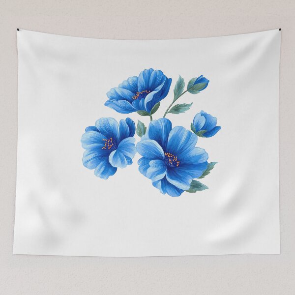 Item preview, Blue Flower Bouquet with Green Leaves - Elegant Floral Art Print designed and sold by DesignArtist.ia.