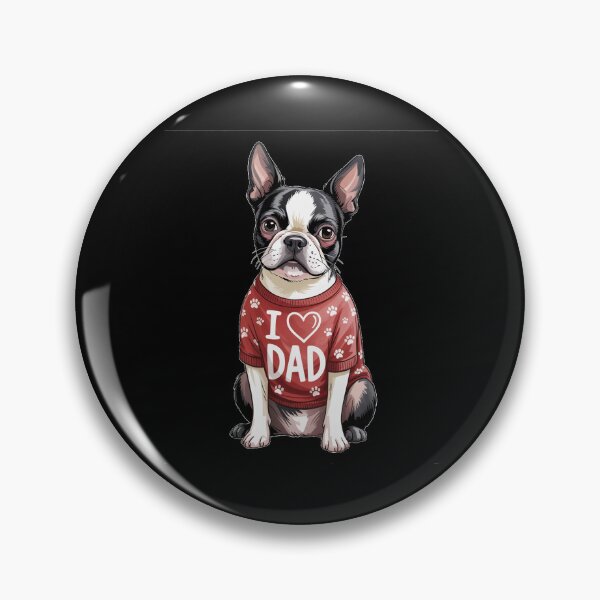 Item preview, Boston Terrier Wearing a red Shirt paw Prints I Love DAD designed and sold by fantasticdesign.