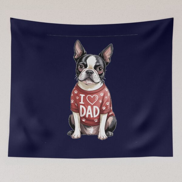 Item preview, Boston Terrier Wearing a red Shirt paw Prints I Love DAD designed and sold by fantasticdesign.