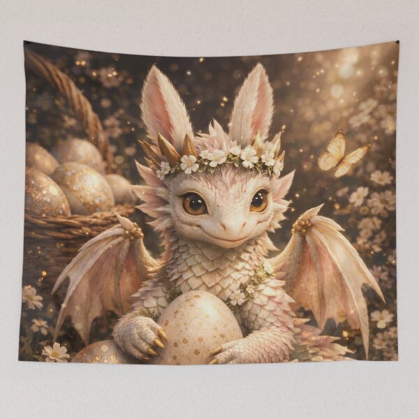 Item preview, Cute Baby Dragon with Eggs – Fantasy Creature, Magical Hatchling, Soft Light, Whimsical Dragon Art, Adorable Fantasy Illustration designed and sold by DrakariArt.