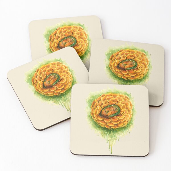 Item preview, Golden Beetle on Marigold – Watercolor Nature Illustration designed and sold by blankTeeShirt.