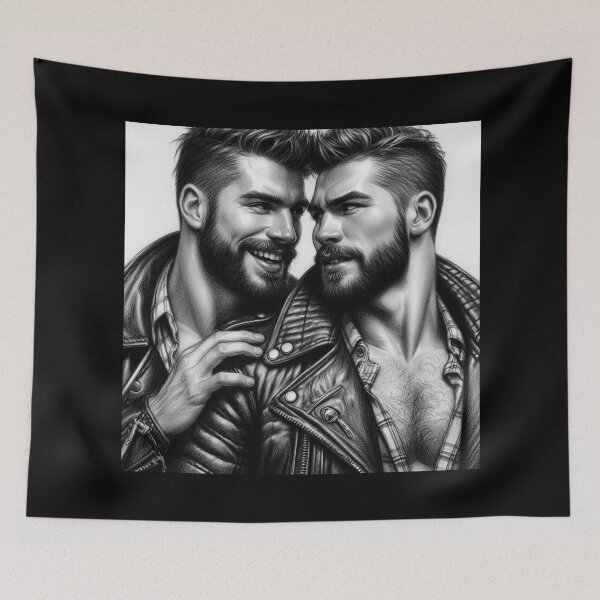 Item preview, Gay Leather Daddy Touch Charcoal Sketch Gay Pride Art Design designed and sold by ItsAKinkThing.