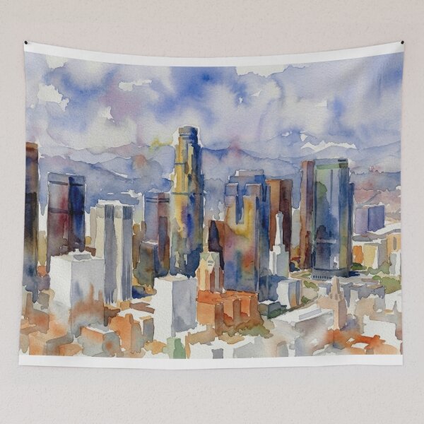Item preview, Los Angeles Skyline Aerial Watercolor designed and sold by caracatita75.
