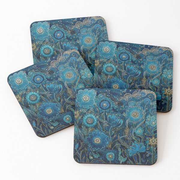 Item preview, Blue and Gold Night Time Floral designed and sold by Neika Shimm Designs.