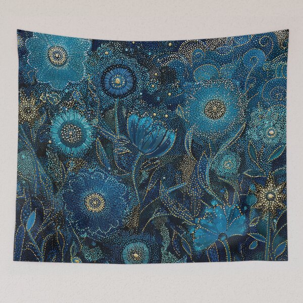 Item preview, Blue and Gold Night Time Floral designed and sold by Neika Shimm Designs.
