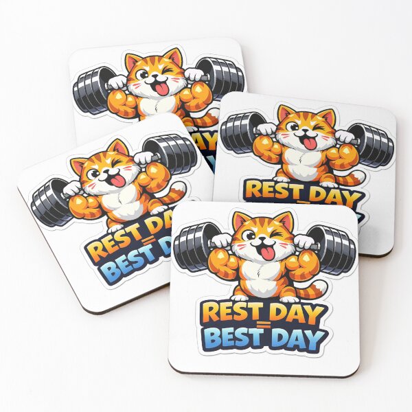 Item preview, Rest Day = Best Day Gym Cat Sticker | Cute Workout Motivation Design  designed and sold by ZenGrowth4.