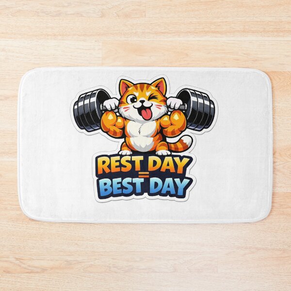 Item preview, Rest Day = Best Day Gym Cat Sticker | Cute Workout Motivation Design  designed and sold by ZenGrowth4.