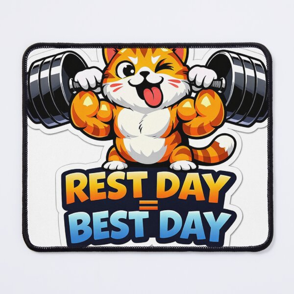 Item preview, Rest Day = Best Day Gym Cat Sticker | Cute Workout Motivation Design designed and sold by ZenGrowth4.