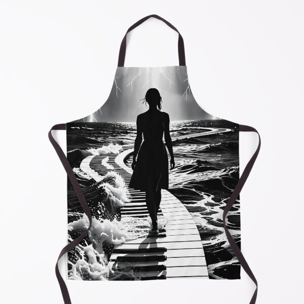 Item preview, Woman Walking Piano Path Through Stormlit Ocean Dreams designed and sold by ArtaFutura.