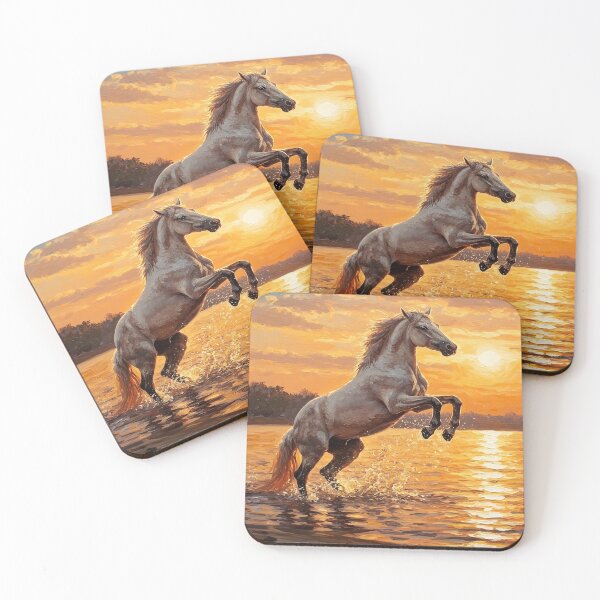 Item preview, Majestic White Horse at Sunset - Impasto Oil Painting Style designed and sold by Art-Inspir-AI.