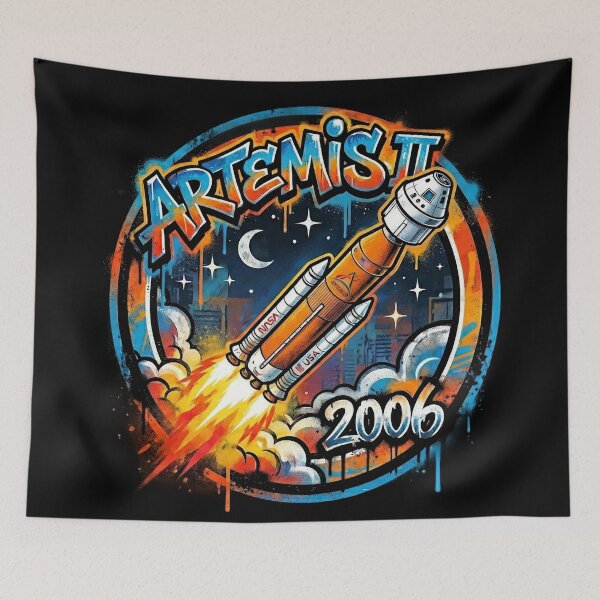 Item preview, Artemis II Mission 2026 Moon Launch Graffiti Badge designed and sold by KiwiRider.