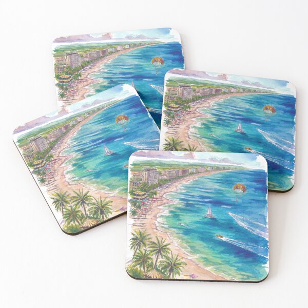 Item preview, Cancun Beach Watercolor – Mexico Boats and Turquoise Sea, Caribbean Coastal Art Print, Travel Gift designed and sold by artshop77.