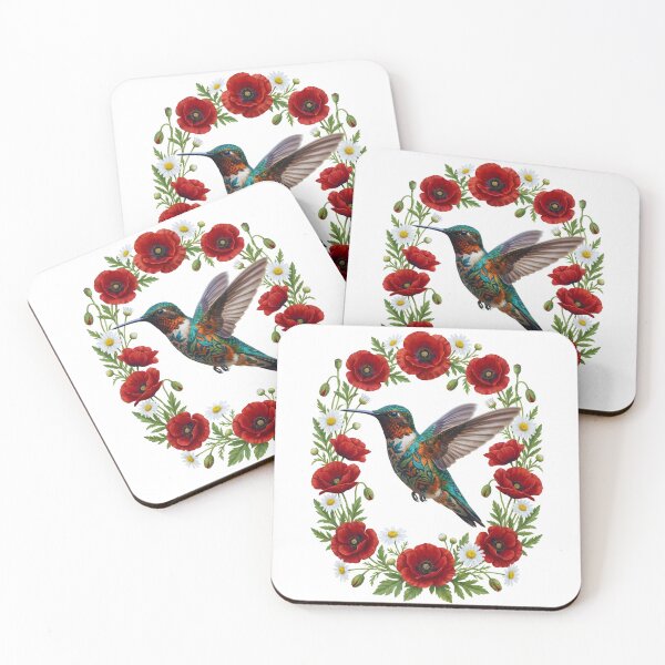 Item preview, green retro floral patterned hummingbird art designed and sold by ArtivioShop.
