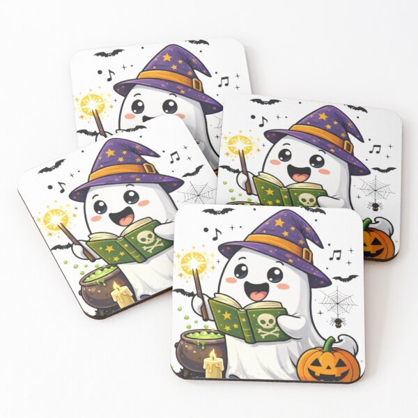 Item preview, Cute Halloween Ghost Wizard – Kawaii Spooky Magic Ghost with Pumpkin & Spell Book designed and sold by Be-You-Vibes.