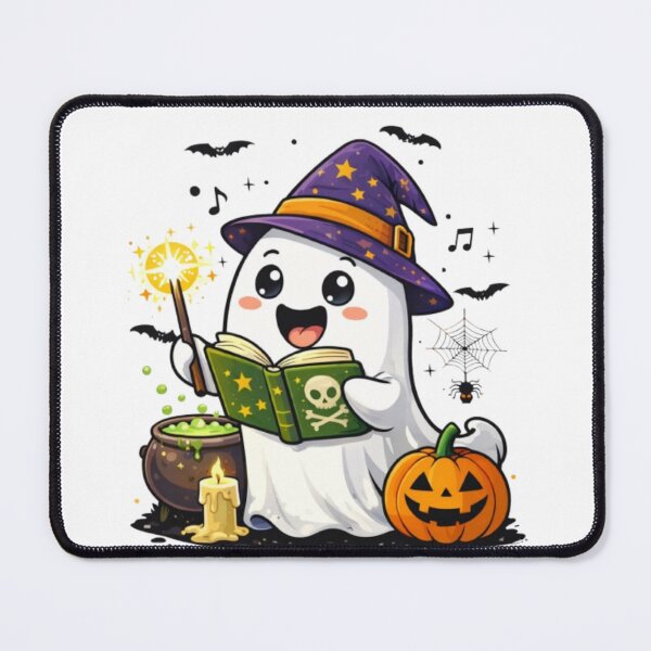 Item preview, Cute Halloween Ghost Wizard – Kawaii Spooky Magic Ghost with Pumpkin & Spell Book designed and sold by Be-You-Vibes.